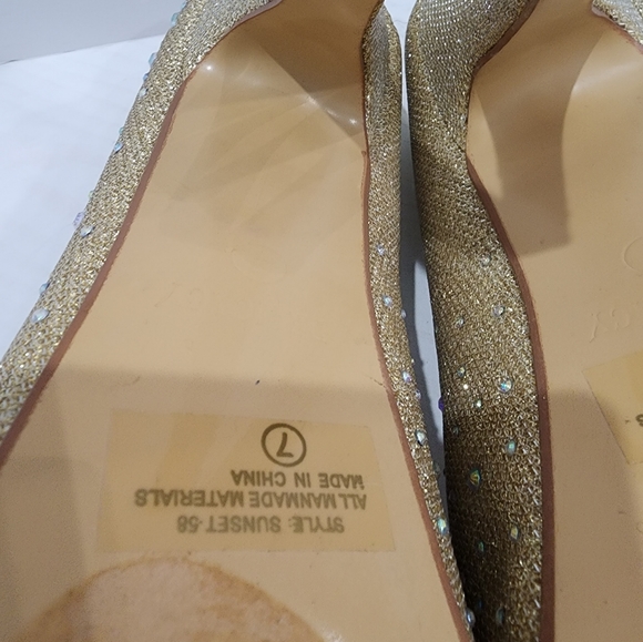 Delicacy Gold Rhinestone Platform Heels - Picture 10 of 12
